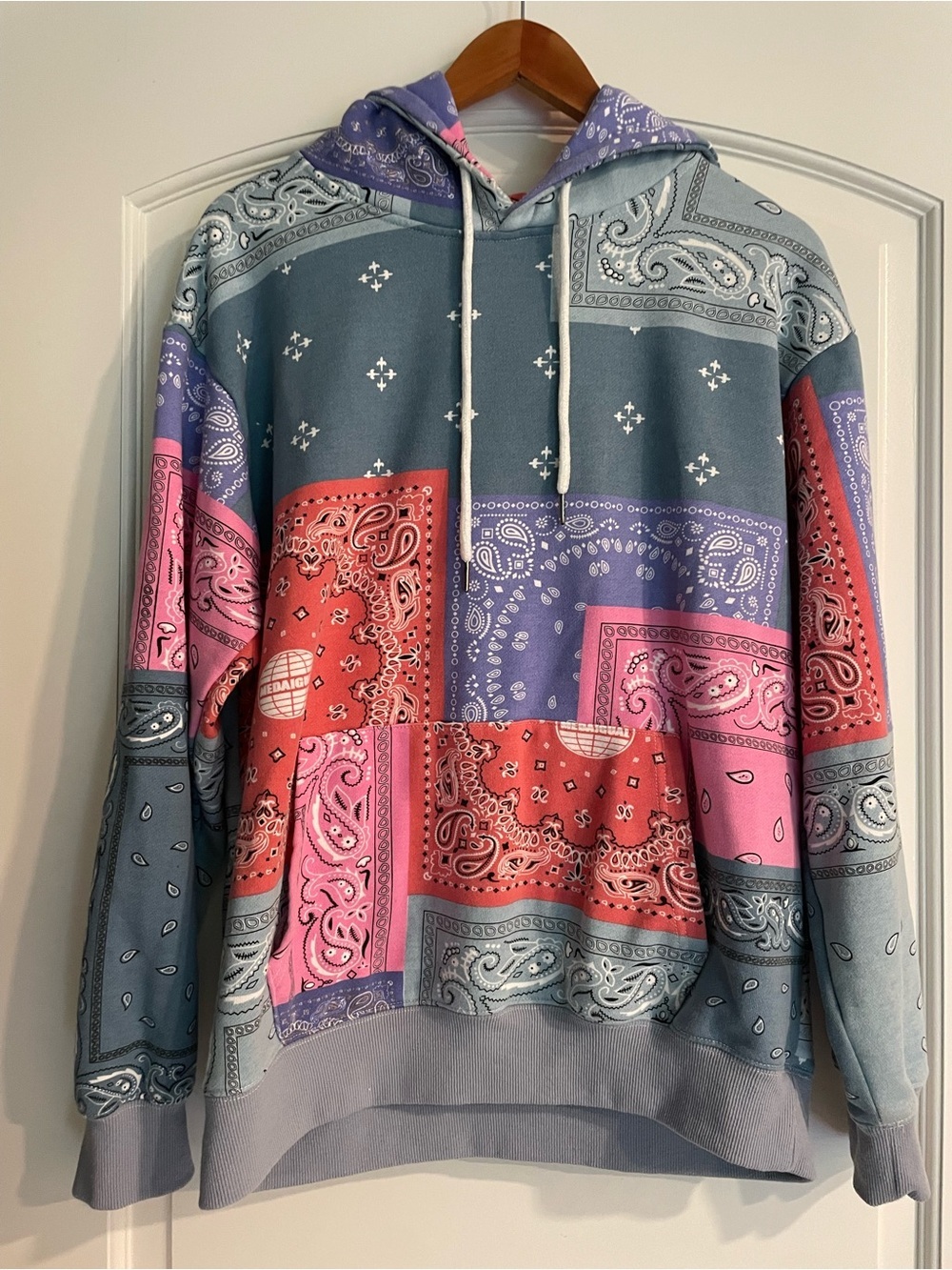 MEDAIGUAL Bandana Paisley Multicolor Fleece Pullover Hoodie Pockets Drawstring L - Picture 2 of 8